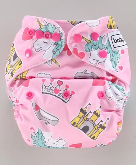 Babyhug Free Size Reusable Cloth Diaper With Insert Unicorn Print - Pink