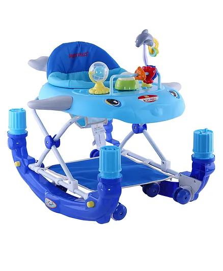 Baby Plus 2-in-1 Walker and Rocker, Blue - Music, Height Adjustable, Convertible for Babies 4M+