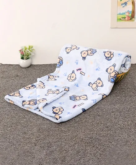 Babyhug Single Ply Mink Blanket Teddy Print - Blue