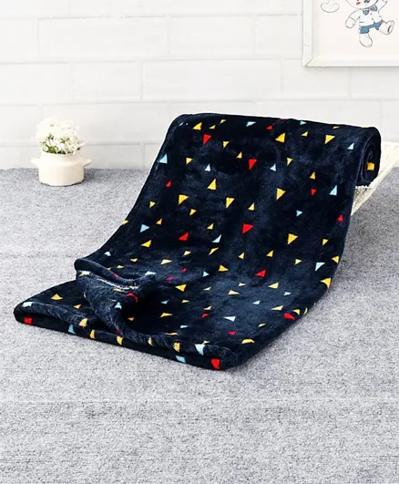 Babyhug Single Ply Lightweight Mink Blanket Geometric Print - Navy Blue