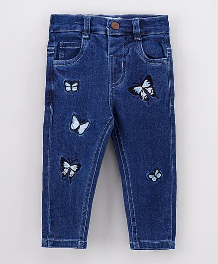 ToffyHouse Full Length Denim Jeans Butterfly Embroidery - Blue
