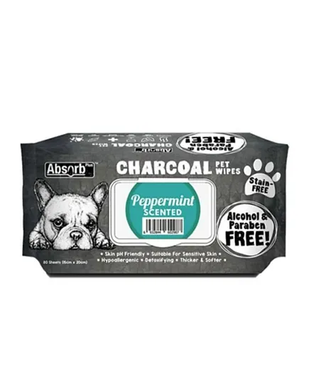 Absolute Holistic Pet Absorb Plus Charcoal Pet Wipes Peppermint Scented - 80 sheets