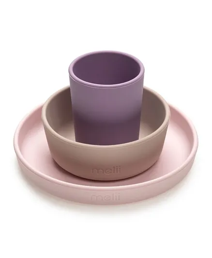 Melii Silicone Feeding Set Purple Pink Grey - 3 Pieces