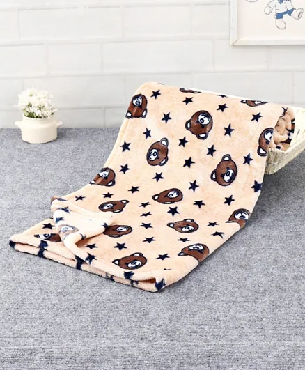 Babyhug Single Ply Mink Blanket Bear and Star Print - Brown
