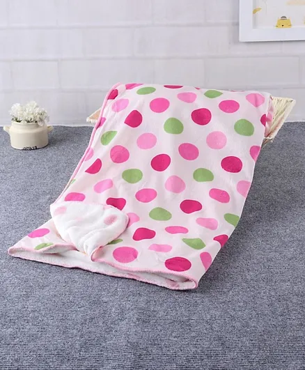 Babyhug Sherin and Poly Wool All Season Blanket Polka  Design - White Pink