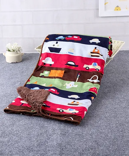 Babyhug Warm and Cozy Sherin and Poly Wool All Season Blanket Vehicle Design - Multicolor
