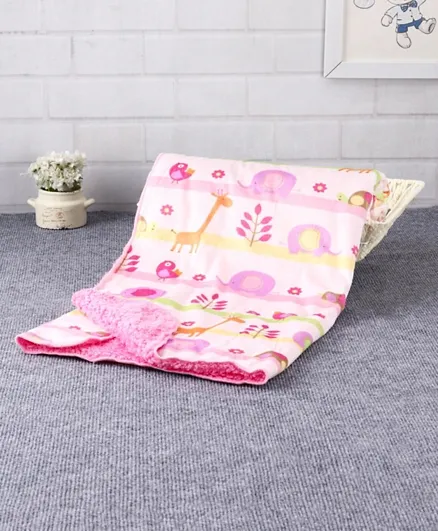 Babyhug Sherin and Poly Wool All Season Blanket Animal Print - Pink White
