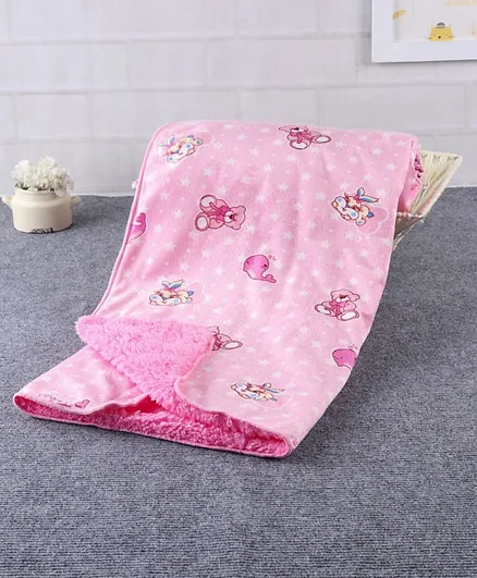 Babyhug Sherin and Poly Wool All Season Blanket Bunny and Fish Design - Pink