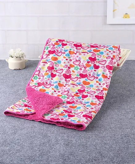 Babyhug Sherin and Poly Wool All Season Blanket Heart Design - Dark Pink