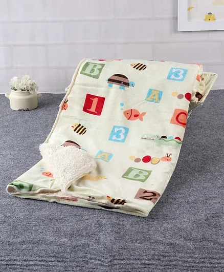 Babyhug Sherin and Poly Wool All Season Blanket Alphabet and Number Design - Cream