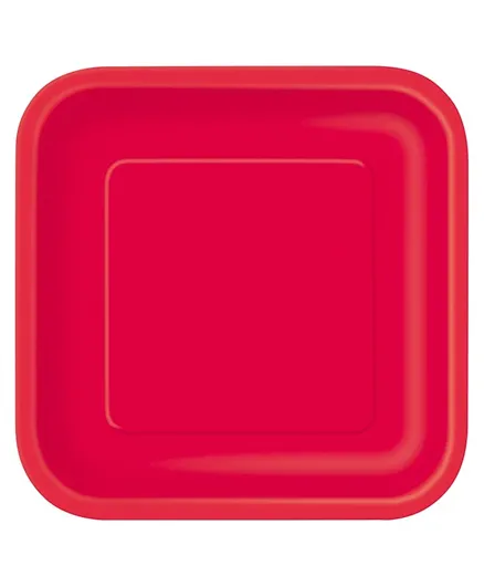 Unique Ruby Red Square Plate Pack of 14 - 7 Inches