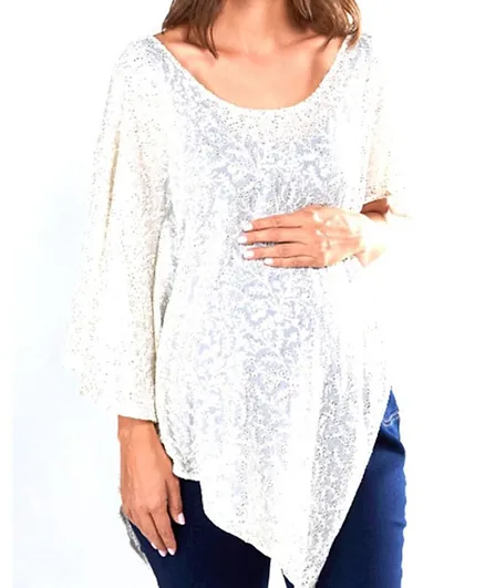 House of Napius Maternity Sequin Detail Poncho - White