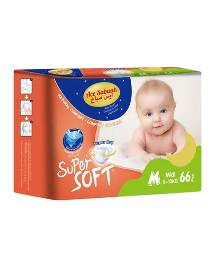 Ace Sabaah Natural Super Soft Baby Diapers Size 3 - 66 Pieces