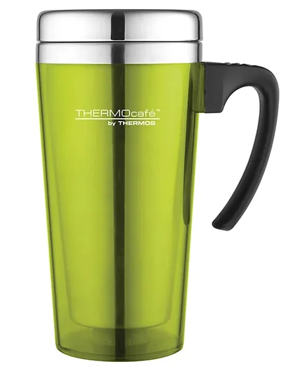 ثيرموكافي من ثيرموس ستانلس ستيل مع كوب شرب بغطاء بلاستيكي - أخضر ليموني - 400 مل