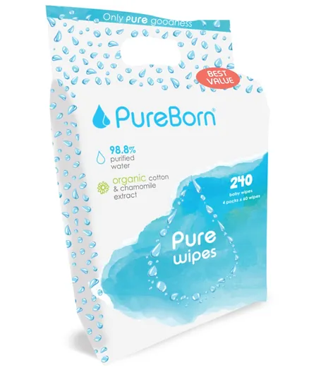 PureBorn Wipes Pack of 4 x 60 - Total 240 Wipes