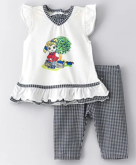 Cucumber Short Sleeves Top & Bottom Set - Navy