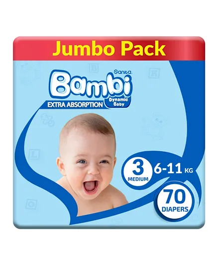 Sanita Bambi  Baby Diapers Jumbo Pack Medium Size 3 - 70 Pieces
