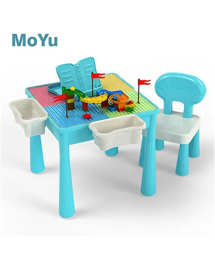 Brain Giggles Kids Educational Block Table And Chair Set - Blue & White