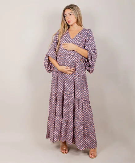 Oh9shop Clover Print Maxi Dress - Purple