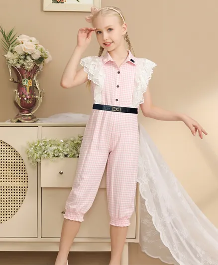 Le Crystal Collar Neck Party Jumpsuit - Pink