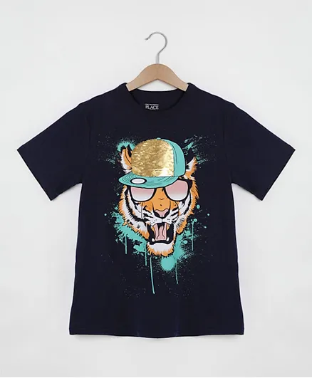 The Children's Tiger Printed T-Shirt - Dark Navy Blue