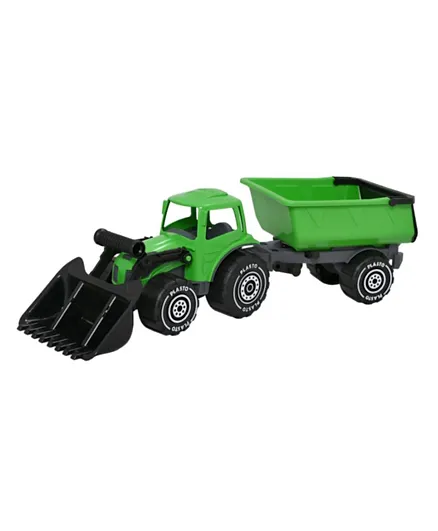 Plasto Tractor With Front Loader & Trailer - Green