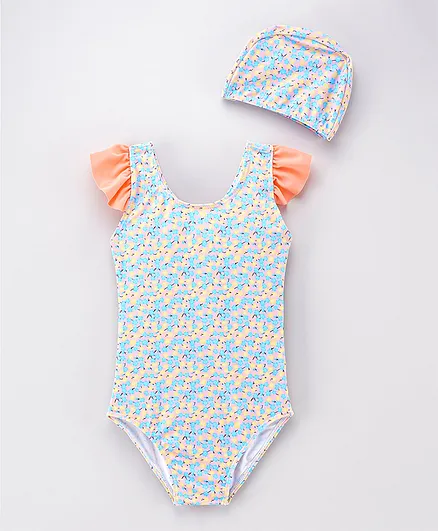 Kookie Kids V Cut Swimsuit with Cap - Orange