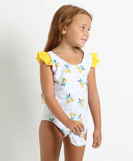 Kookie Kids V Cut Swimsuit with Cap - White