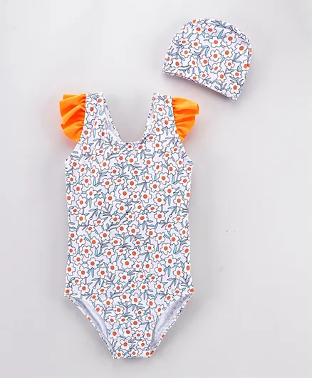 Kookie Kids V Cut Swimsuit with Cap - Orange