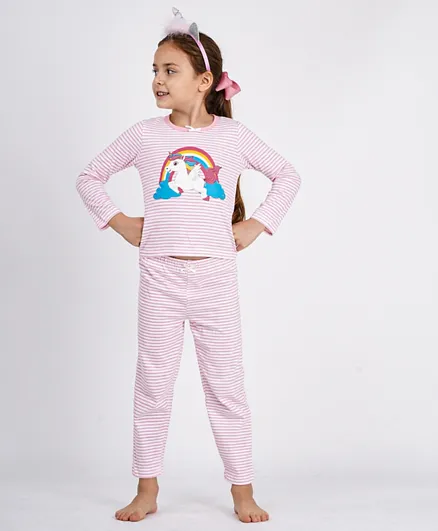 Babyhug Full Sleeves Night Suits Unicorn Print Pack of 2 - Pink Blue