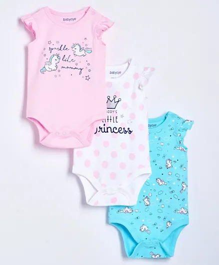 Babyoye Short Sleeves Onesies Unicorn Print Set of 3 - Pink Blue