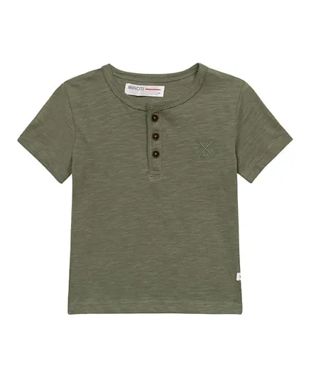 Minoti Embroidered Slub T-Shirt - Olive Green