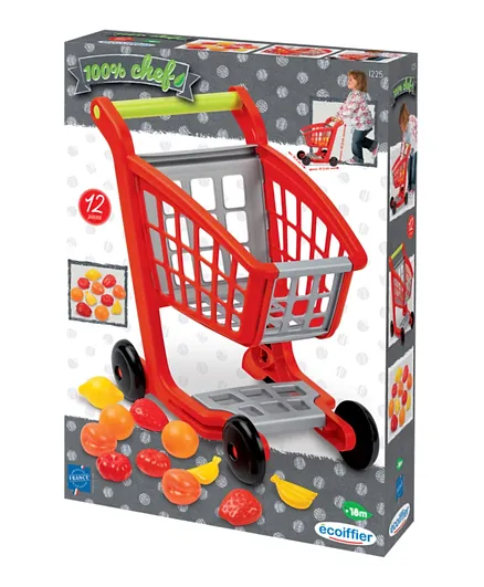 Ecoiffier 100% Chef Garnished Supermarket Trolley Play Set Multicolor - 12 Pieces