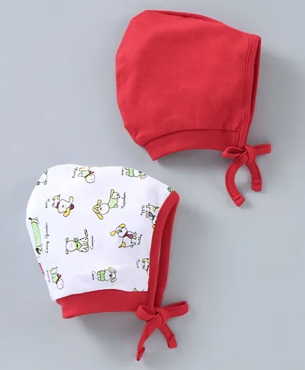 Babyhug 100% Cotton Caps Red Pack of 2 - Diameter 9 cm