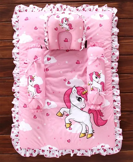Babyhug Cotton Bedding Set Unicorn Print - Pink