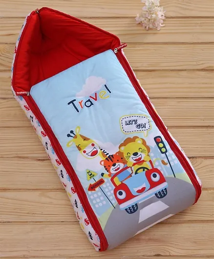 Babyhug Travel Print Zipper Sleeping Bag - Red