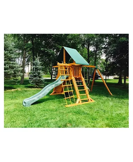 Little Brown Supremescape Wooden Swing Set with Slide & Tent