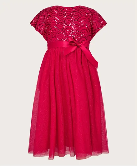 Monsoon Children Truth Cape Sleeve Art Deco Sequin Dress - Red