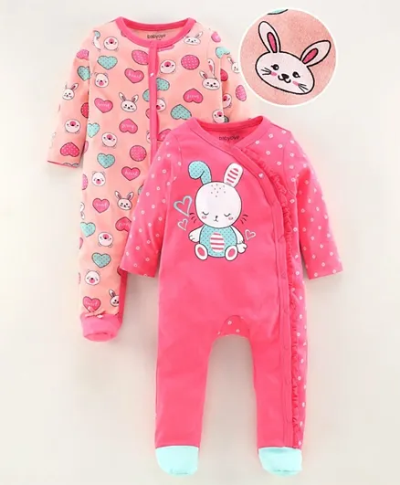 Babyoye Full Sleeves Footed Sleep Suit Pack of 2 - Pink