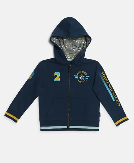 Beverly Hills Polo Club Embroidered & Graphic Zip Through Hoodie - Blue