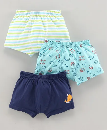 Babyoye Cotton Trunks Sea Animals Print Pack of 3 - Blue