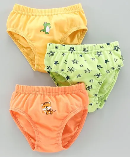 بيبي اوي سروال قطني بطبعة حيوانات ونجوم - مجموعة من 3 ألوان أصفر وبرتقالي وأخضر