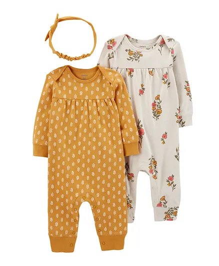 Carter's 3-Piece Romper & Headwrap Set - Multicolor
