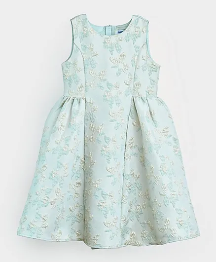 R&B Kids Embroidered Sleeveless Flared Dress - Pale Green