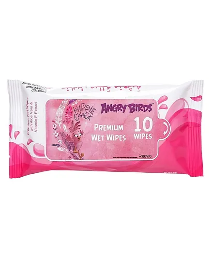 Angry Birds Premium Wet Wipes Pink - 10 Wipes