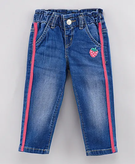 بيبي هاغ جينز طويل مشدود مع بقعة فراولة - أزرق