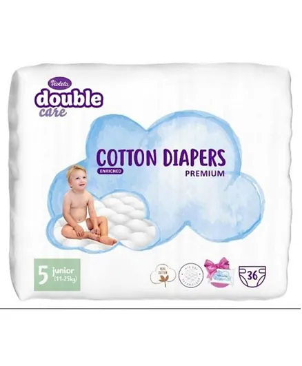 Violeta Diapers Air Dry Premium Cotton Junior Size 5 Pack of 36 - Free Wipes 20 Pieces