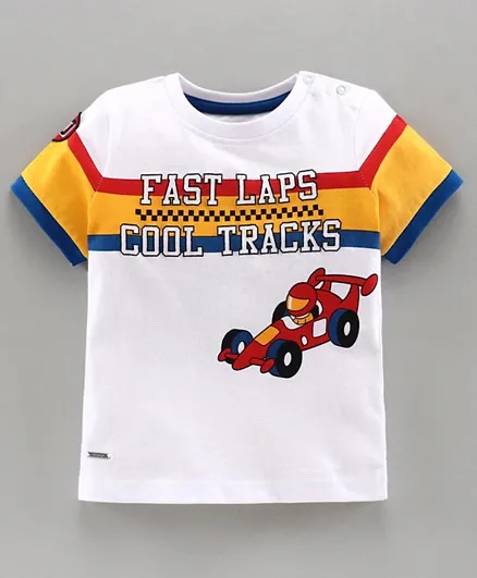 Babyoye Cotton Half Sleeves T-Shirt Racer Car Print - White