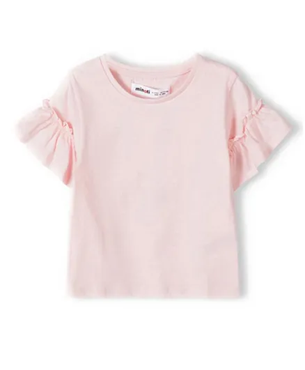 Minoti Round Neck Frill Sleeve T-Shirt -  Pink