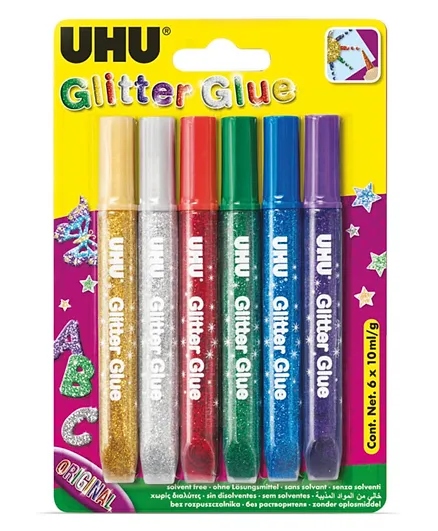 UHU Glitter Glue Original Blister Glitter Glue Pack of 6 - 10ml